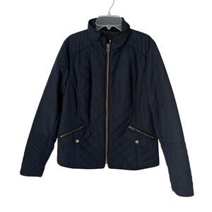 KUT from the Kloth Quilted Jacket Navy Town & Country Preppy Zip Pockets Medium